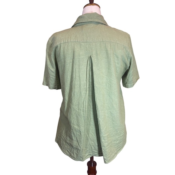 Coldwater Creek Womens Large Sage Green Linen Rayon Button Up Short Sleeve Shirt - Picture 3 of 4